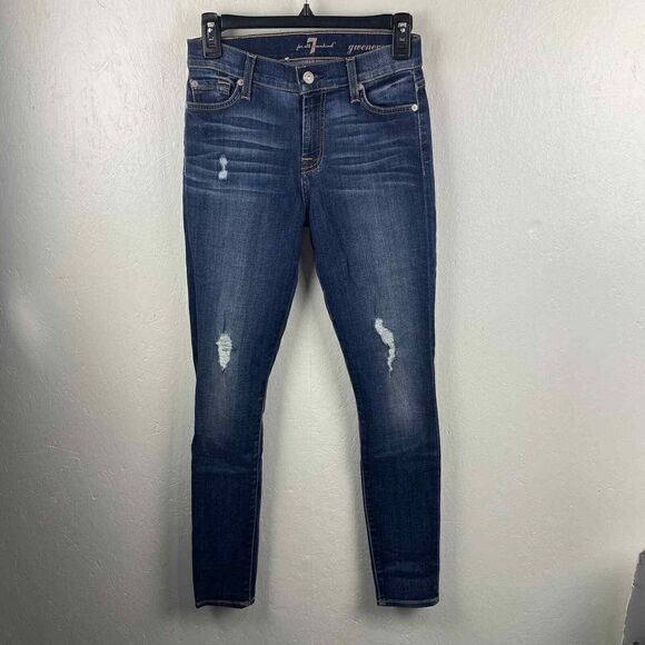 7 for all Mankind Mid/High Rise Skinny Gwenevere Slightly Distressed Jeans Sz 25 - Picture 7 of 12